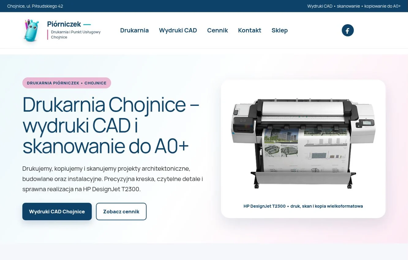 Screenshot strony Drukarnia Piórniczek